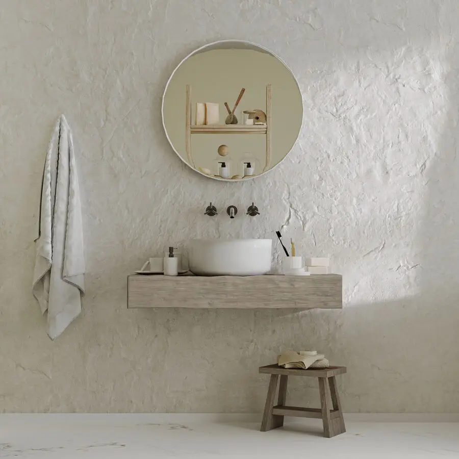 Salle de bain en béton ciré, photo d’illustration